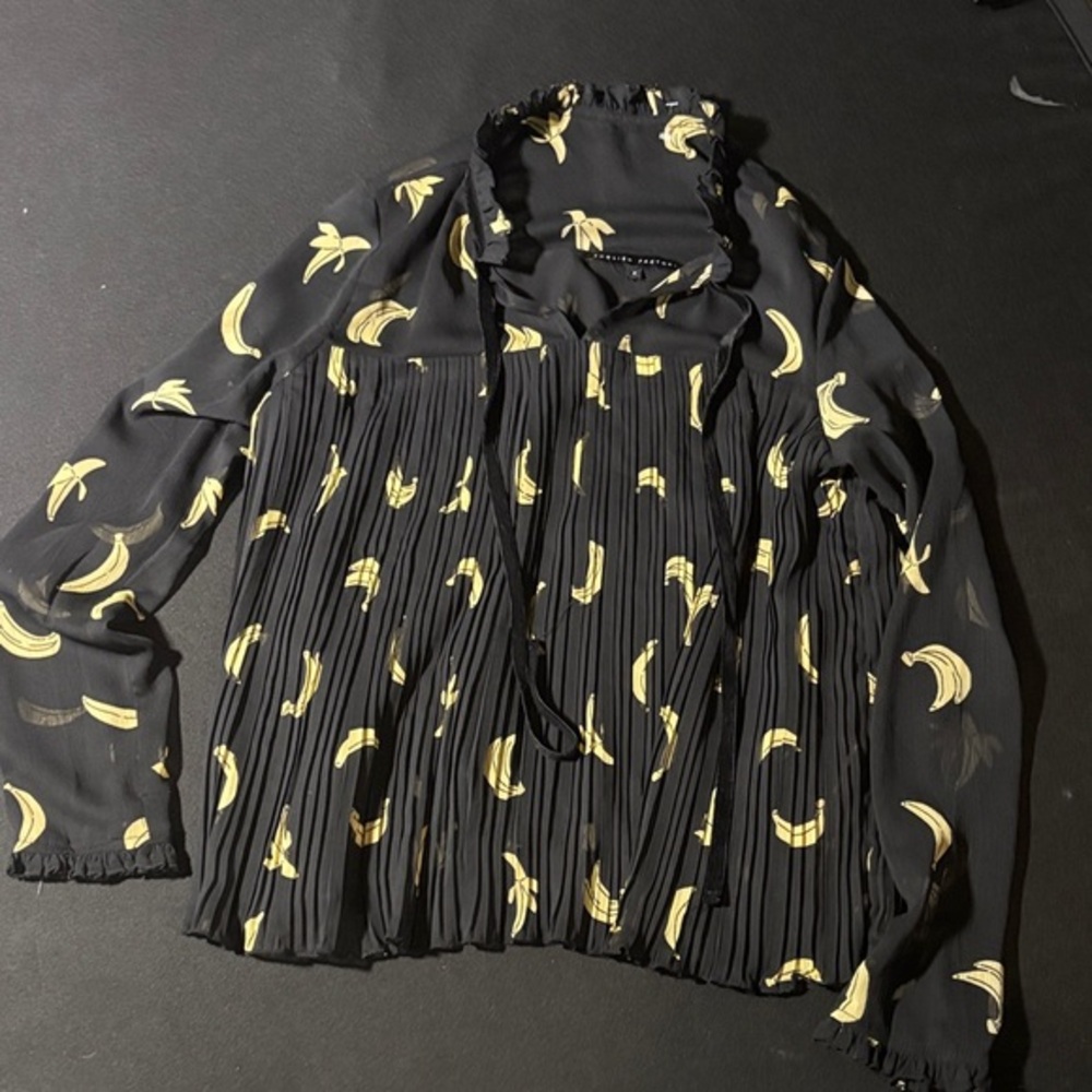 English Factory Black Blouse with Yellow Banana Print